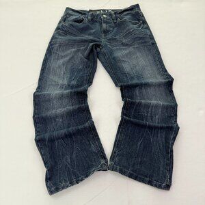 Helix Jeans Men 32x30 Blue Bootcut Relaxed Cross Pockets Denim Distressed Stitch